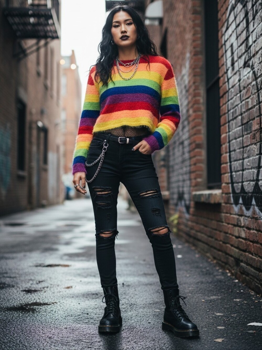 Dolls Kill Current Mood Eyelash Knit Cropped Rainbow Striped Sweater NWT